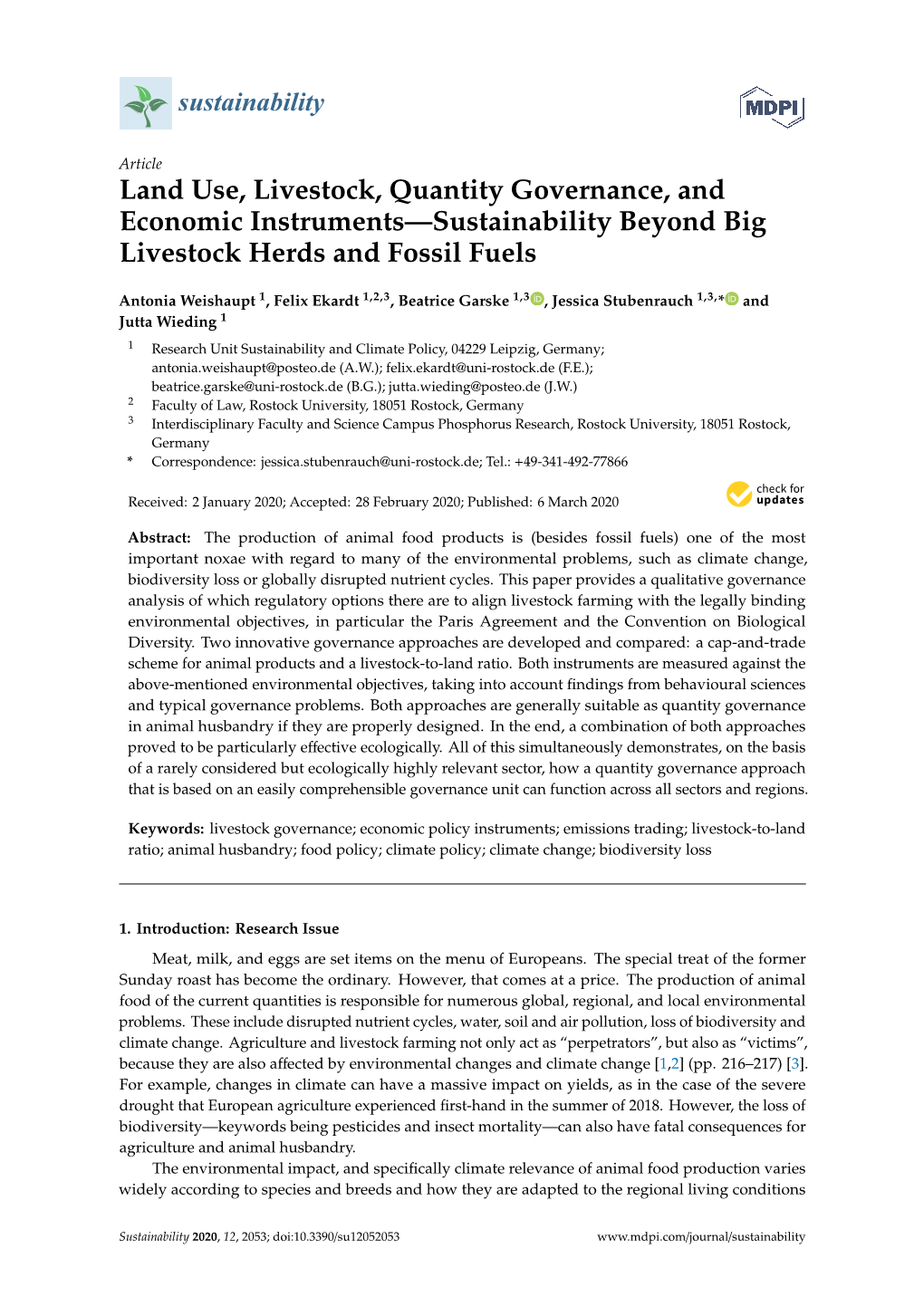 Land Use, Livestock, Quantity Governance, and Economic Instruments—Sustainability Beyond Big Livestock Herds and Fossil Fuels