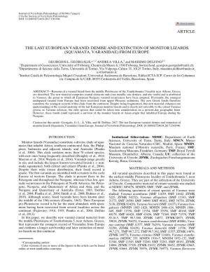 Article the Last European Varanid: Demise and Extinction of Monitor Lizards (Squamata, Varanidae) from Europe