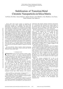 Stabilization of Transition Metal Chromite Nanoparticles in Silica