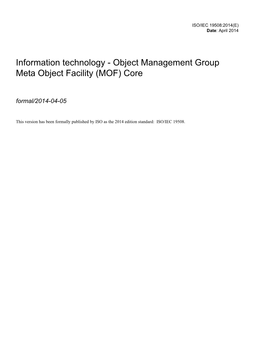 Information Technology - Object Management Group Meta Object Facility (MOF) Core