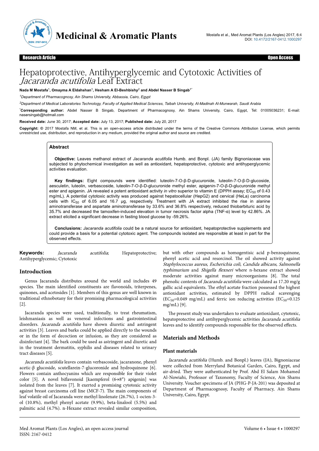 Hepatoprotective, Antihyperglycemic and Cytotoxic Activities Of