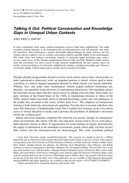 Talking It Out: Political Conversation and Knowledge Gaps in Unequal Urban Contexts