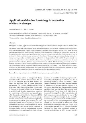 Application of Dendroclimatology in Evaluation of Climatic Changes