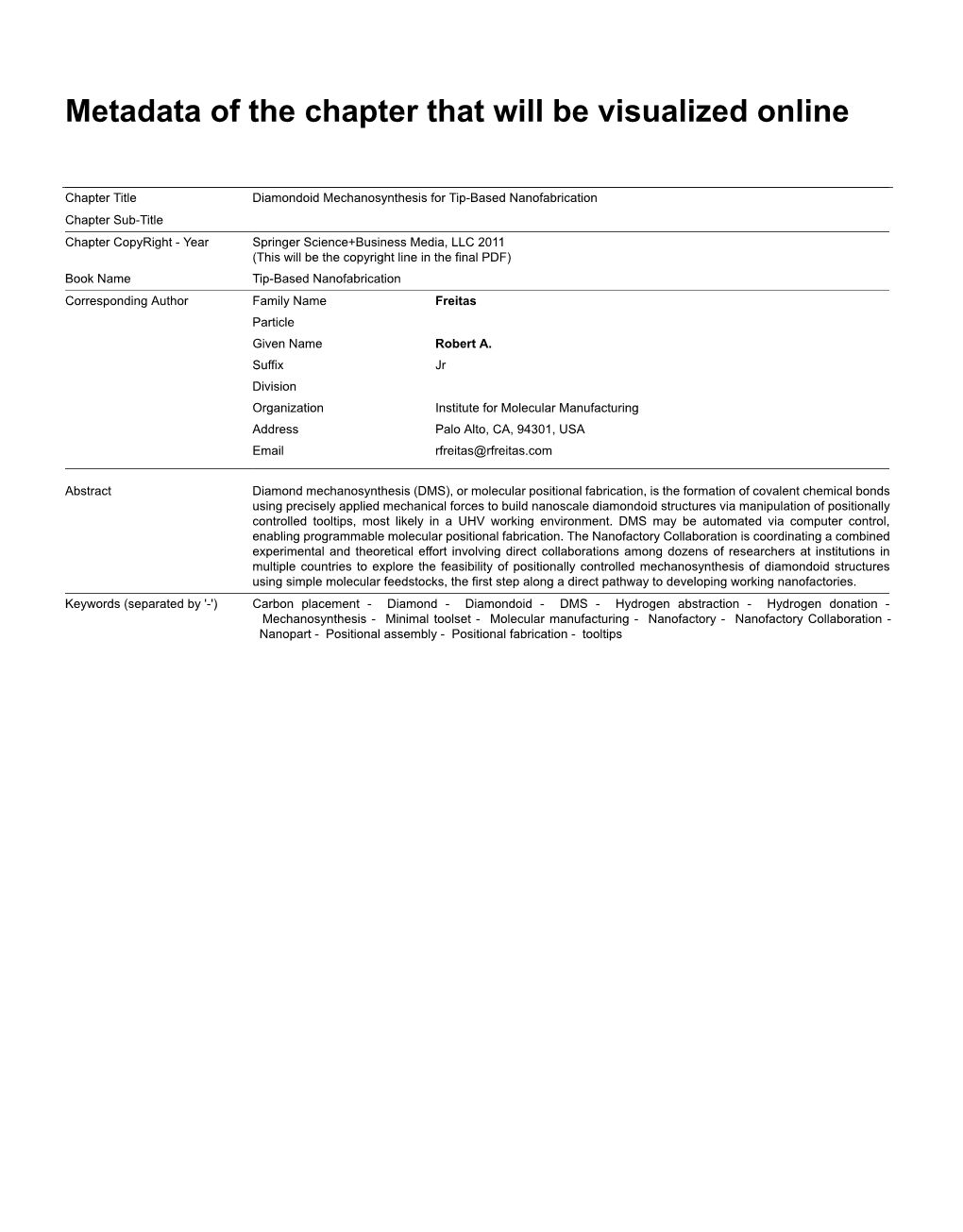 Metadata of the Chapter That Will Be Visualized Online