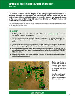 Ethiopia: Vigil Insight Situation Report 14 July 2021