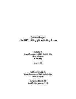 Functional Analysis of MARC 21 Bibliographic and Holdings Format