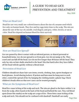 A GUIDE to HEAD LICE PREVENTION and TREATMENT May 2018