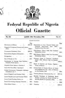 Federal Republic of Nigeria Gazette