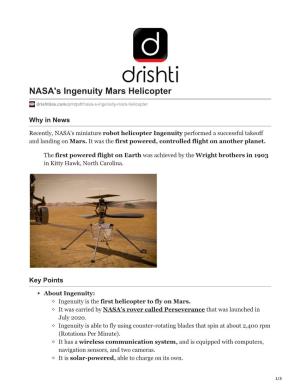 NASA's Ingenuity Mars Helicopter