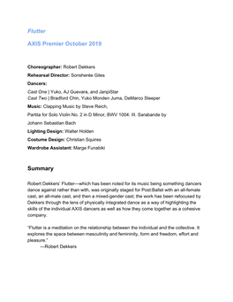 Flutter AXIS ​Premier October 2019 Summary