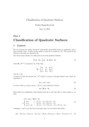 Classification of Quadratic Surfaces