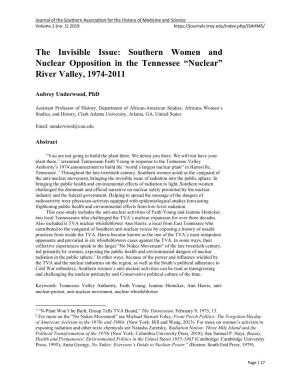Southern Women and Nuclear Opposition in the Tennessee “Nuclear” River Valley, 1974-2011