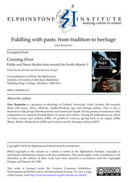 Fiddling with Pasts: from Tradition to Heritage Owe Ronström