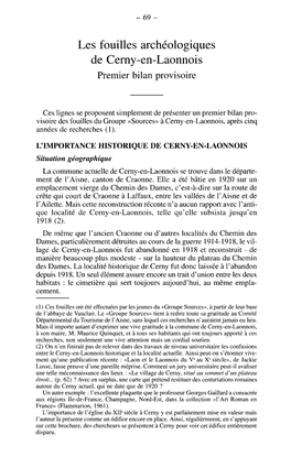 Les Fouilles Archéologiques De Cemy-En-Laonnois Premier Bilan Provisoire