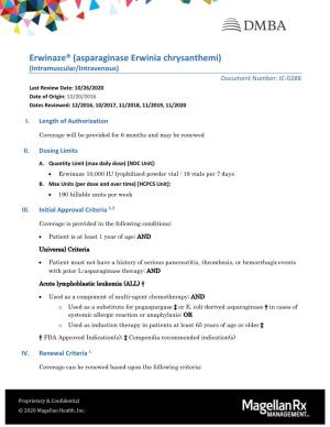 Erwinaze® (Asparaginase Erwinia Chrysanthemi) (Intramuscular/Intravenous)
