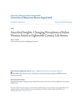 Anecdotal Insights: Changing Perceptions of Italian Women Artists in Eighteenth-Century Life Stories Julia K