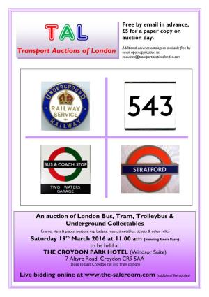 An Auction of London Bus, Tram, Trolleybus & Underground