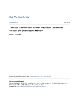 The Good Men Who Won the War: Army of the Cumberland Veterans and Emancipation Memory