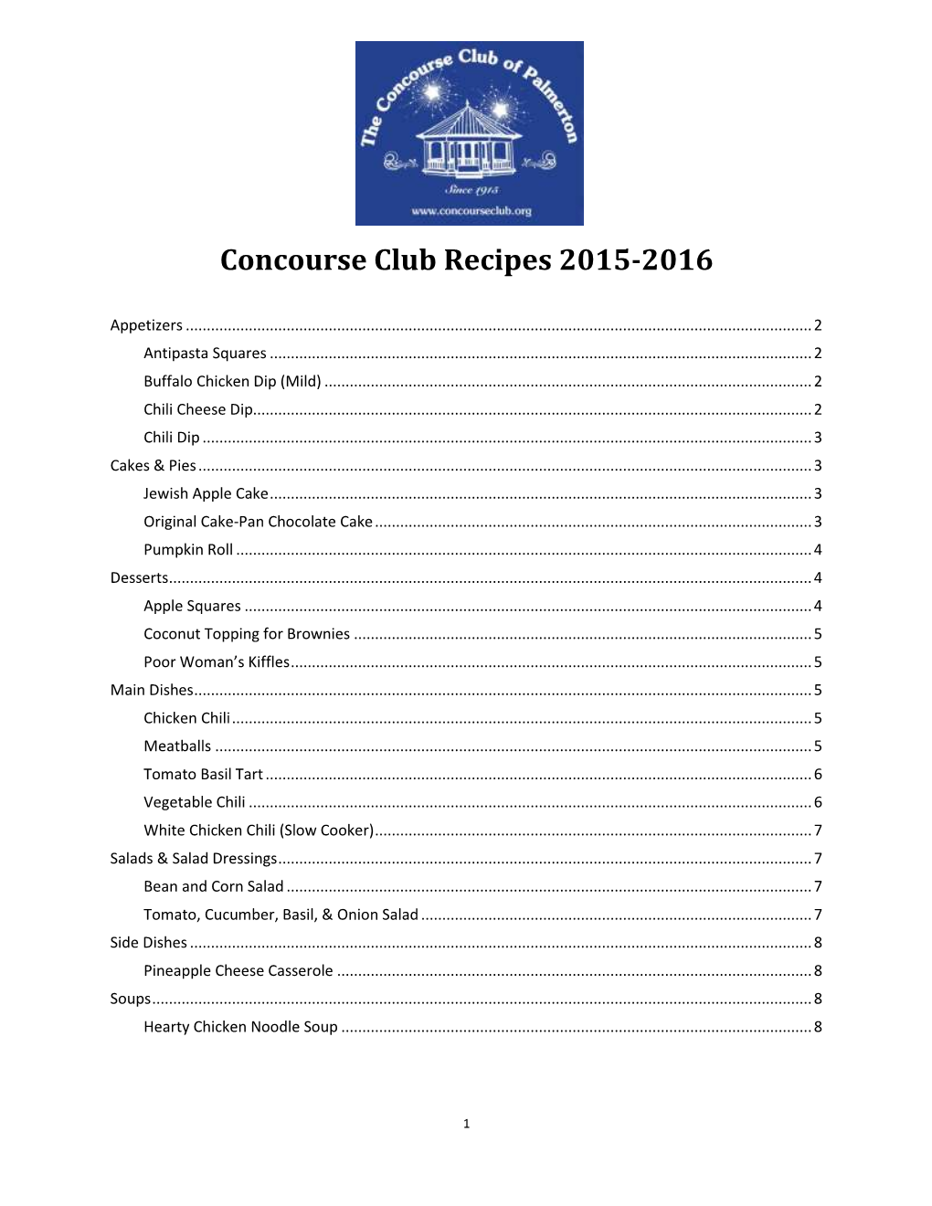 Concourse Club Recipes 2015-2016