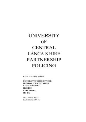 UNIVERSITY of CENTRAL LANCA S HIRE PARTNERSHIP POLICING