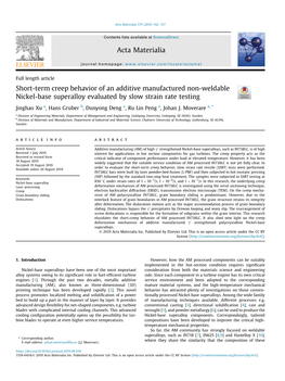 Short-Term Creep Behavior of an Additive Manufactured Non-Weldable Nickel-Base Superalloy Evaluated by Slow Strain Rate Testing
