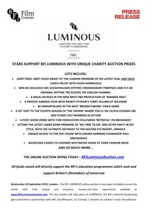 Stars Support Bfi Luminous with Unique Charity Auction Prizes