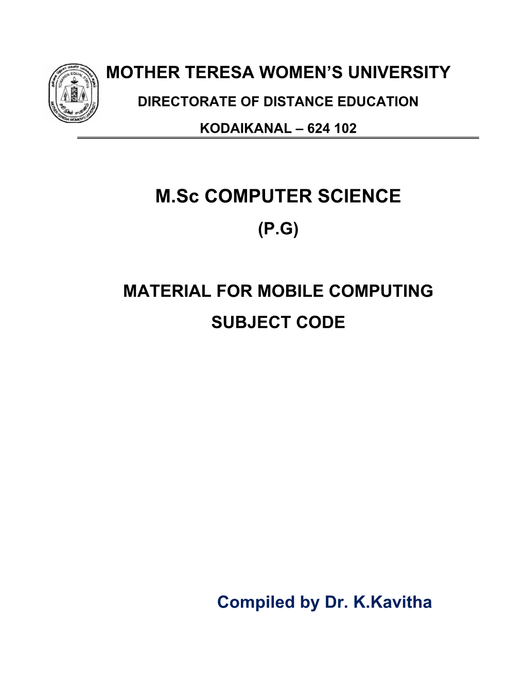 Mobile Computing Subject Code