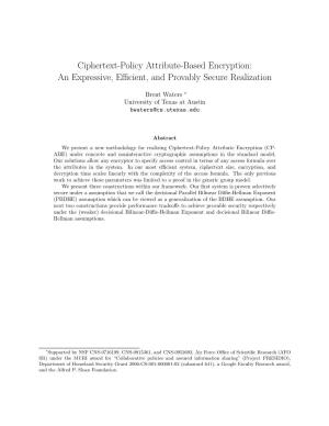 Ciphertext-Policy Attribute-Based Encryption: an Expressive, Efficient
