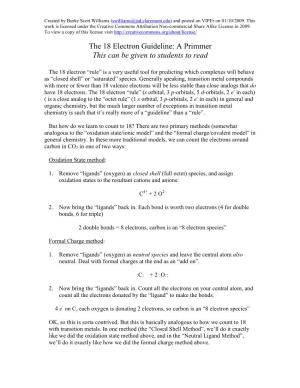 The 18 Electron Guideline: a Primmer This Can Be Given to Students to Read