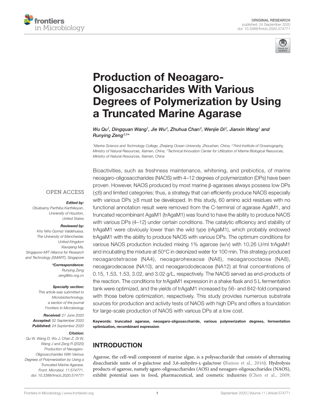 Production of Neoagaro-Oligosaccharides With﻿﻿ Various Degrees Of