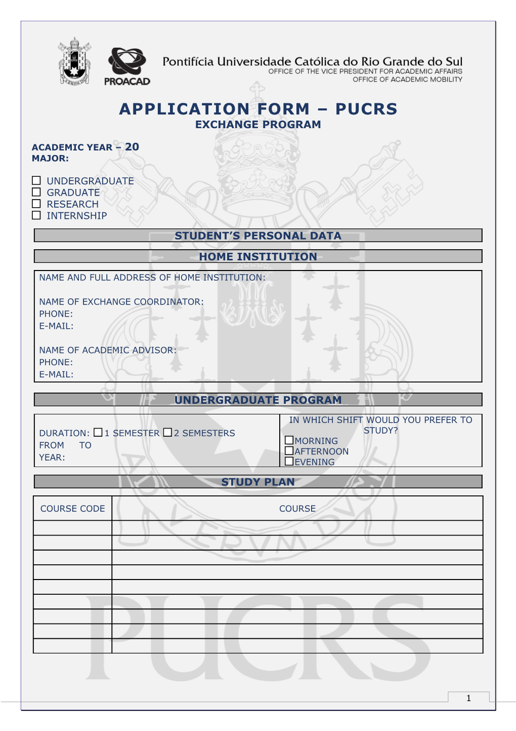 Application Form Pucrs