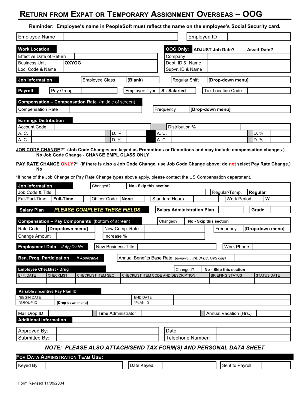 Return from Overseas Assignment (OOG)