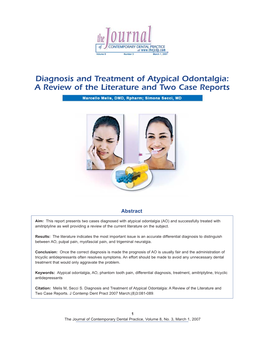 Diagnosis and Treatment of Atypical Odontalgia: a Review of the Literature and Two Case Reports