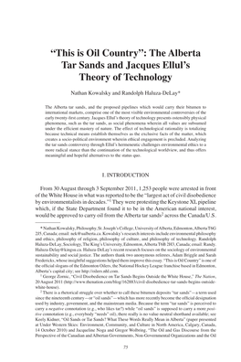 “This Is Oil Country”: the Alberta Tar Sands and Jacques Ellul's Theory