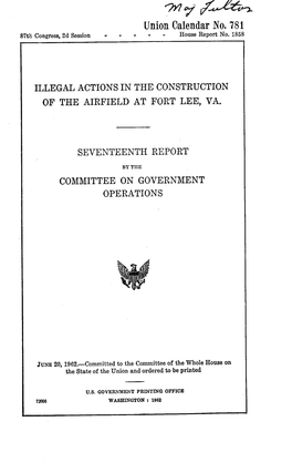 Illegal Actions in the Construction of the Airfield at Fort Lee, VA-17Th