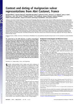 Context and Dating of Aurignacian Vulvar Representations from Abri Castanet, France