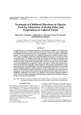Treatment of Childhood Diarrhoea in Nigeria: Need for Adaptation of Health Policy and Programmes to Cultural Norms