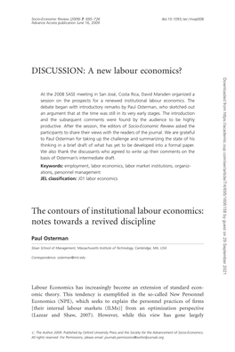 DISCUSSION: a New Labour Economics? the Contours of Institutional Labour Economics: Notes Towards a Revived Discipline