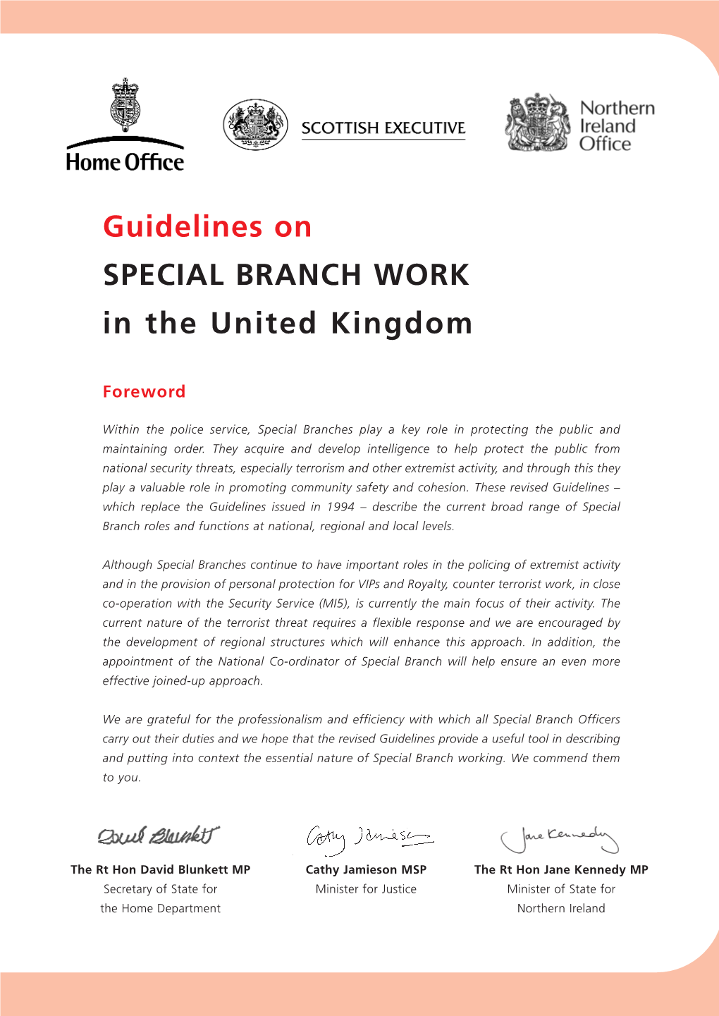 Guidelines on SPECIAL BRANCH WORK in the United Kingdom