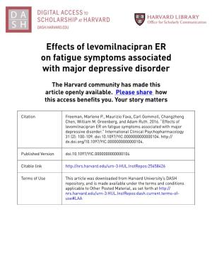 Effects of Levomilnacipran ER on Fatigue Symptoms Associated with Major Depressive Disorder