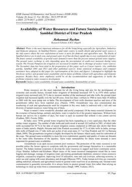 Availability of Water Resources and Future Sustainability in Sambhal District of Uttar Pradesh