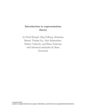 Introduction to Representation Theory by Pavel Etingof, Oleg Golberg