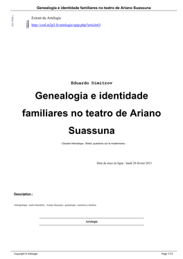 Genealogia E Identidade Familiares No Teatro De Ariano Suassuna