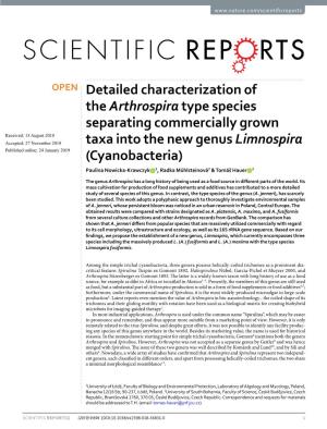Detailed Characterization of the Arthrospira Type Species Separating