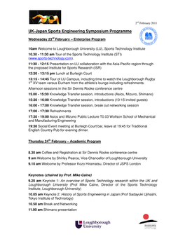 UK-Japan Sports Engineering Symposium Programme