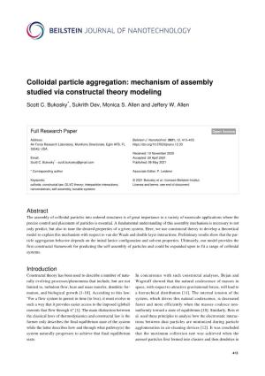 Colloidal Particle Aggregation: Mechanism of Assembly Studied Via Constructal Theory Modeling