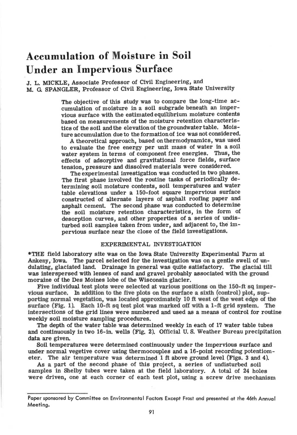 Accumulation of Moisture in Soil Under an Impervious Surface J