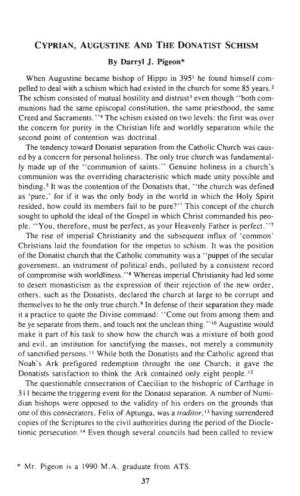 CYPRIAN, AUGUSTINE and the DONATIST SCHISM by Darryl J