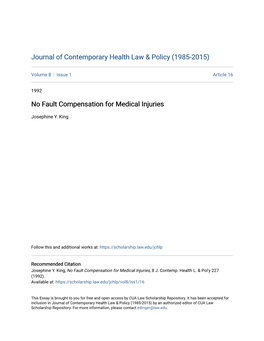 No Fault Compensation for Medical Injuries