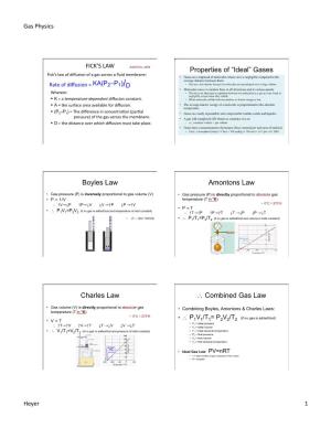 Gases Boyles Law Amontons Law Charles Law ∴ Combined Gas